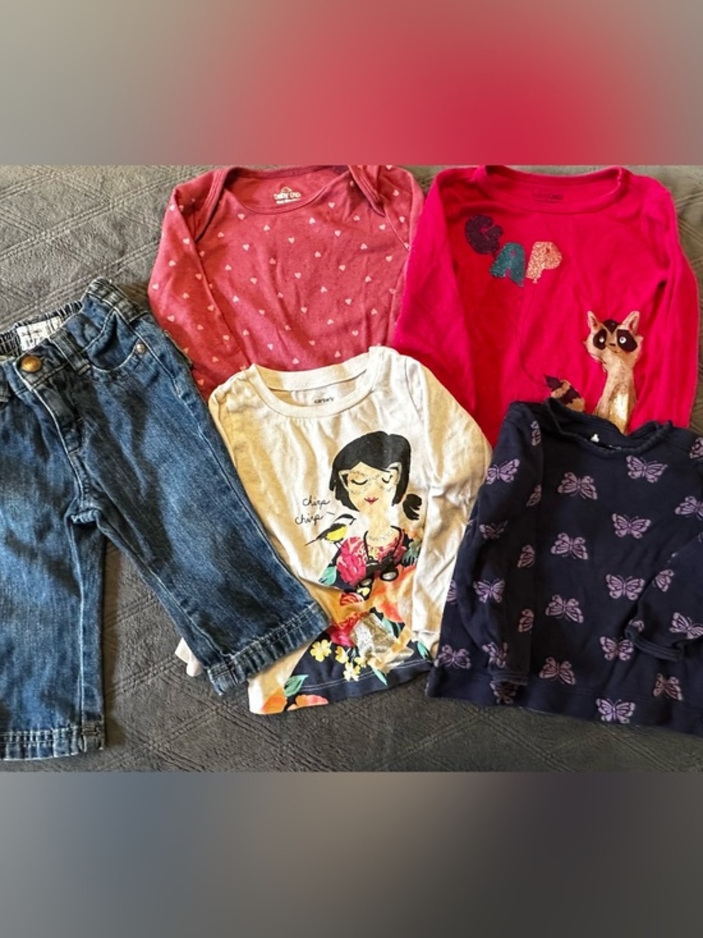 🐦 Baby Gap & OshKosh 12-18M Bundle Jeans Tops Bodysuit 5 Pc ⭐